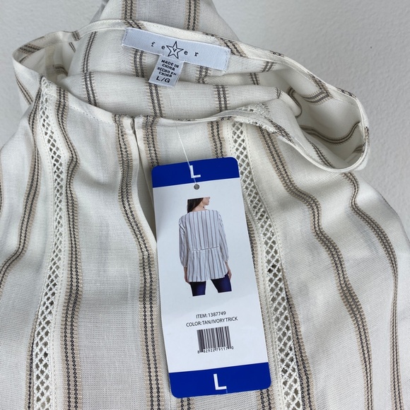 FEVER Womans Tunic Blouse Large Tan Ivory Striped Relaxed Peasant Boho Gypsy NWT - Picture 9 of 9